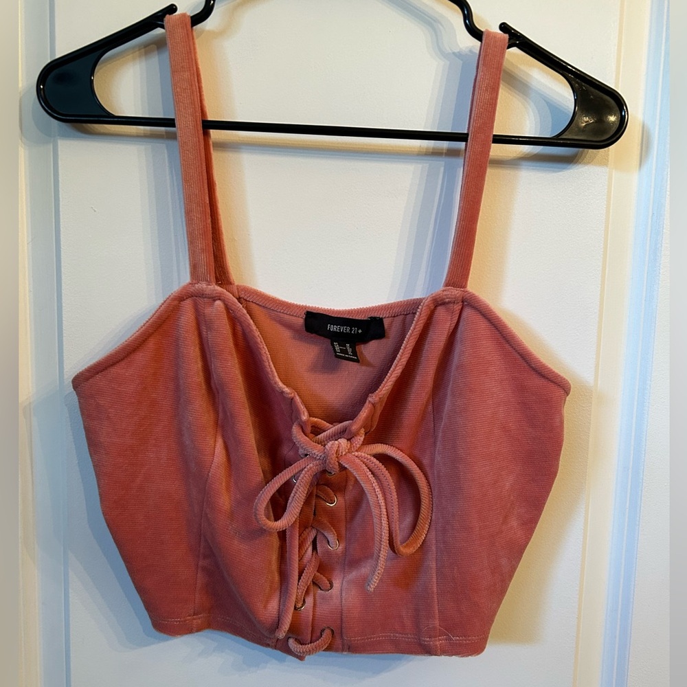 Pink lace up crop top